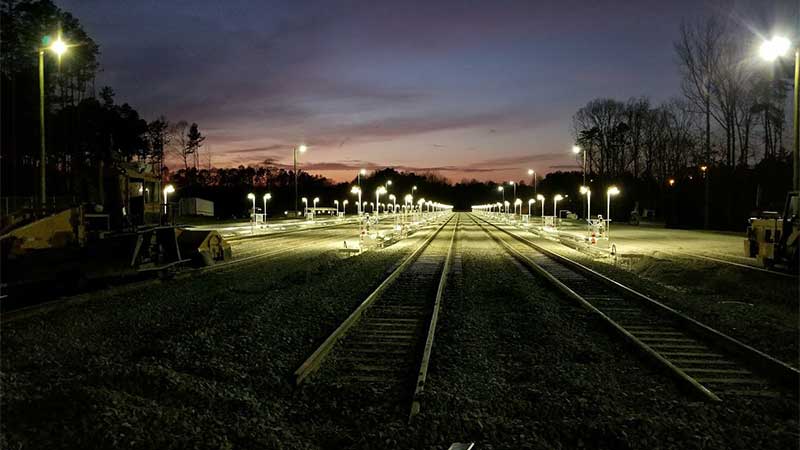 Railway lights at dusk