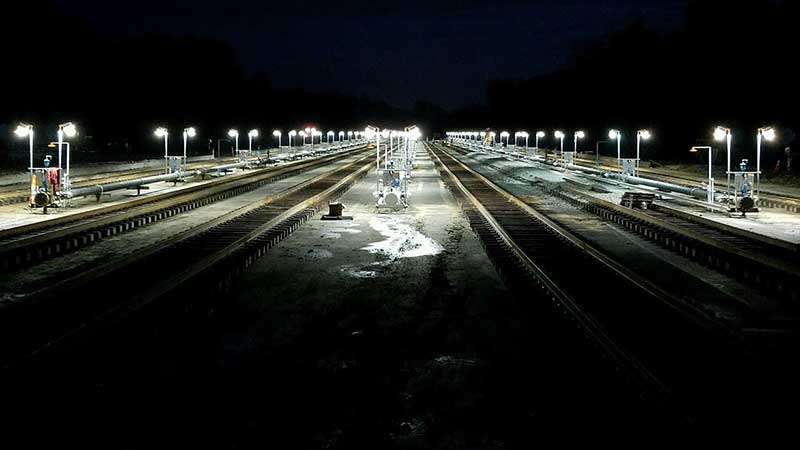 Rail station night lights at dark